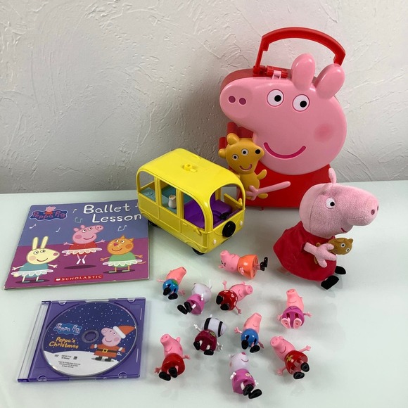 Peppa pig bundle plush Carrying case dvd book food truck 10 figures EUC - Picture 6 of 12
